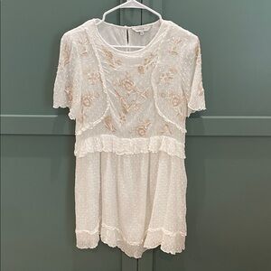 Ranna Gill Cream Floral Embroidered Top